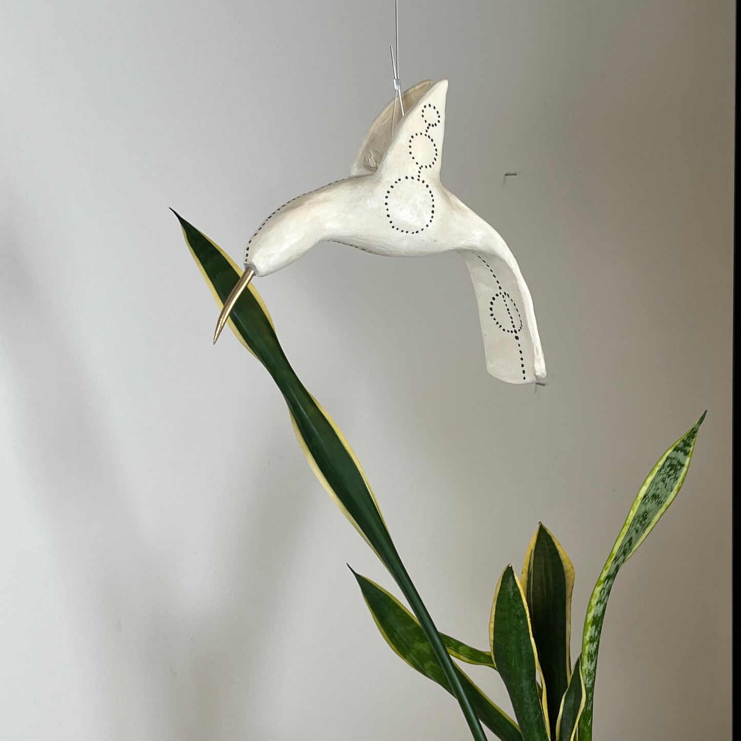 Ceramic hanging hummingbird sculpture one of a kind , artist made