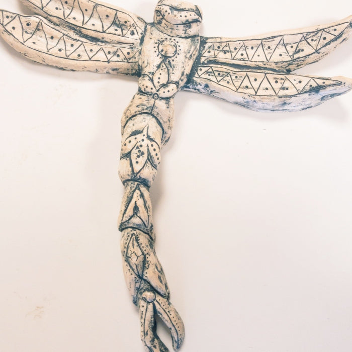 Ceramic dragonfly wall sculpture one of a kind artist made