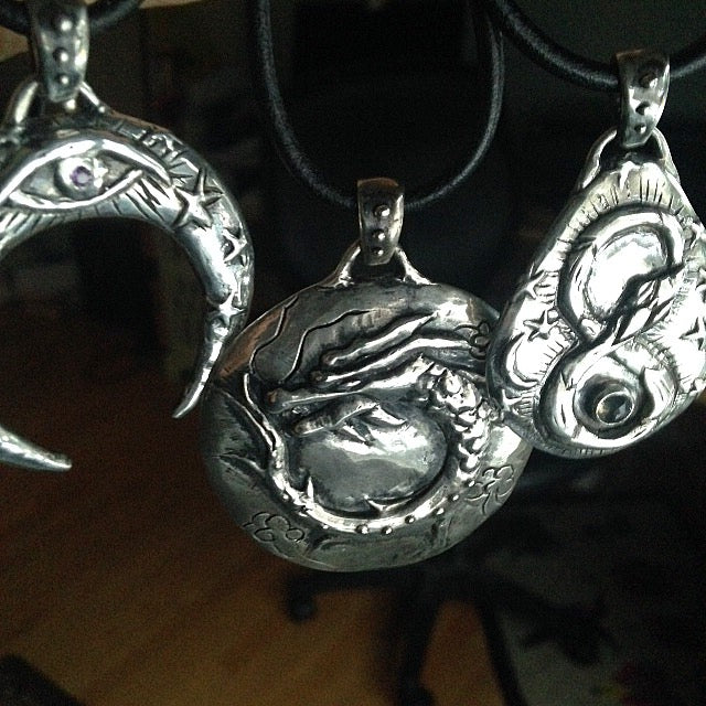Evil eye crescent naja silver pendanteye of Kali necklace handmade kerin rose