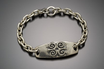 Men's silver adinkra ID bracelet