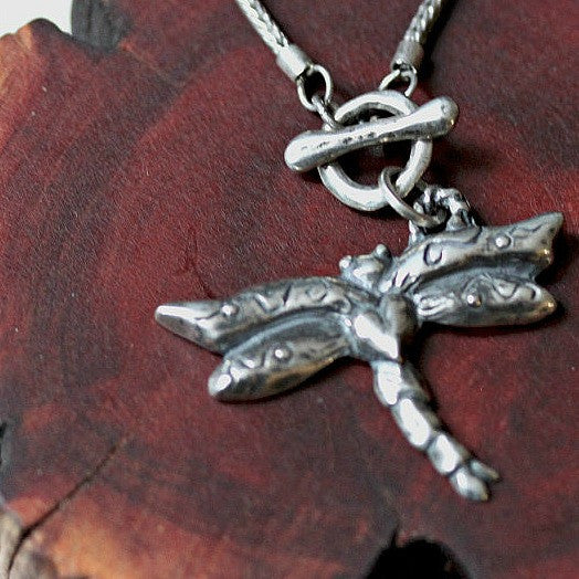 Dragonfly sterling  silver toggle closure necklace artist made