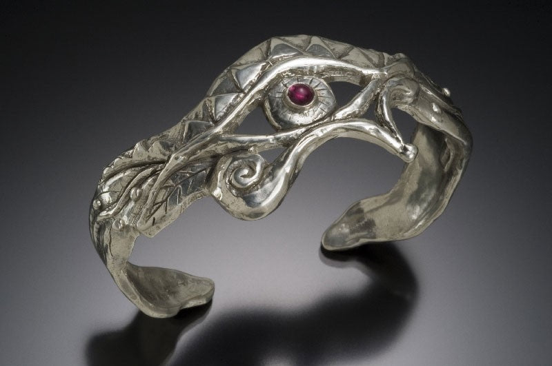 Egyptian eye cuff bracelet ethical silver garnet wadjet