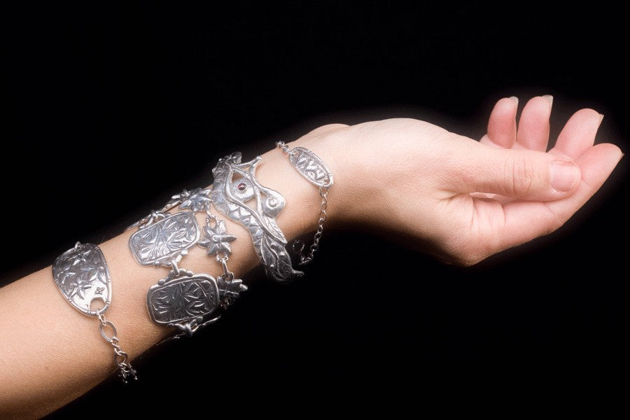 Egyptian eye cuff bracelet ethical silver garnet wadjet