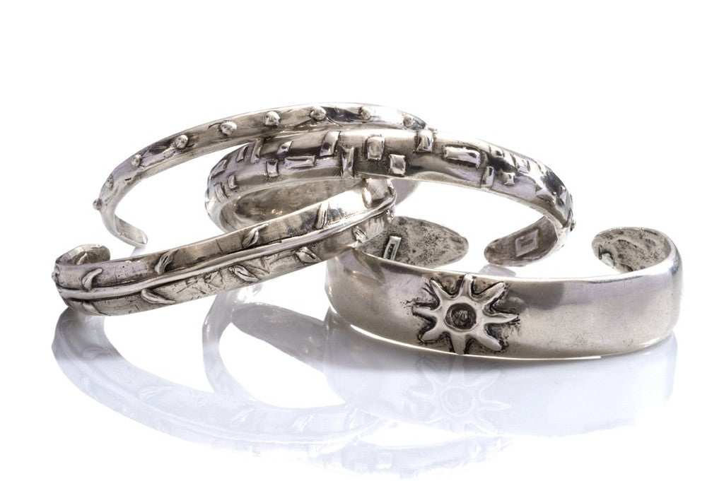 Adinkra stack cuff set ethical silver handmade bohemian jewelry