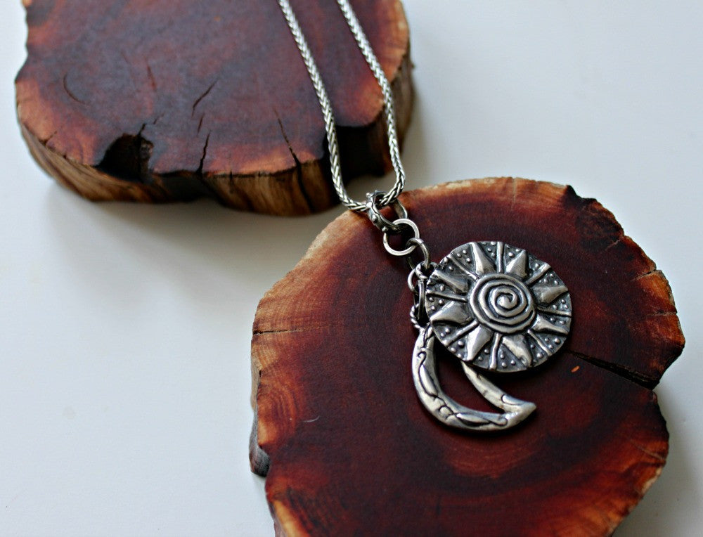kerin rose sun moon + stars necklace silver pendant handmade artist jewelry