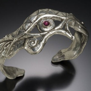 Egyptian eye cuff bracelet ethical silver garnet wadjet